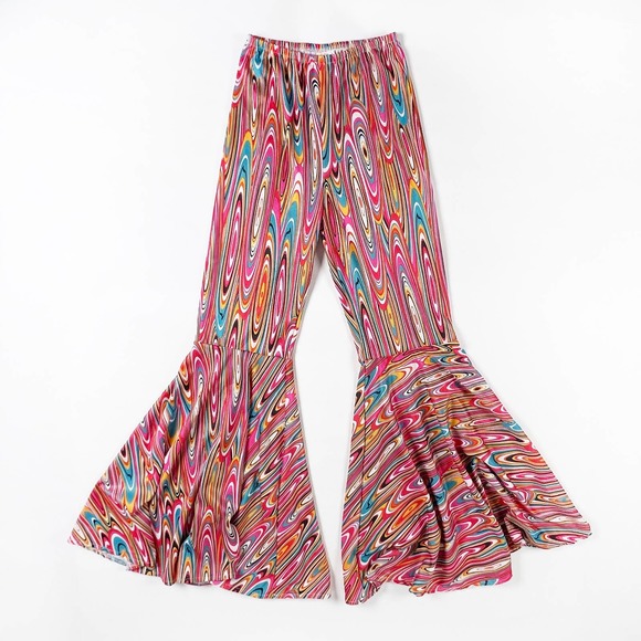 Rubies costume flared bellbottom pants psychedelic pink rainbow neon One Size OS - Picture 2 of 5